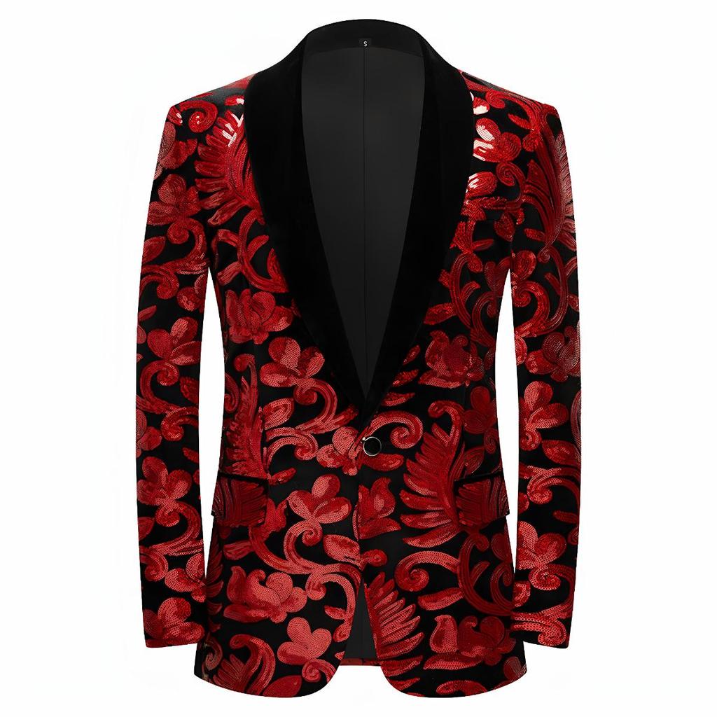 PYJTRL Herremote Gylden skinnende paljett blomstermønster dressjakke blazer