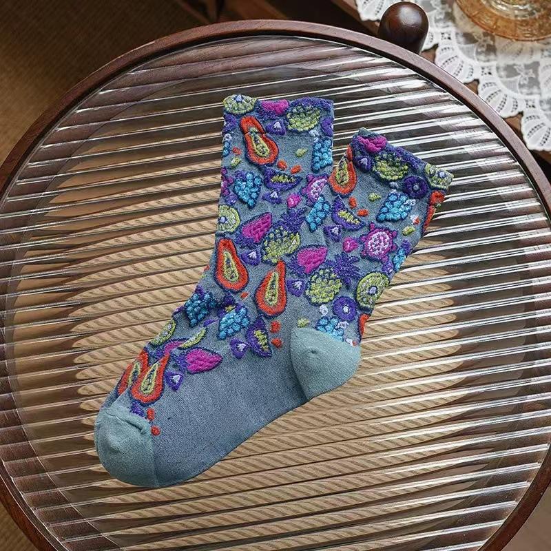 Women's Mid-calf Socks, Autumn Thin, Trendy and Versatile Long Calf Socks, Ethnic Style Retro Socks