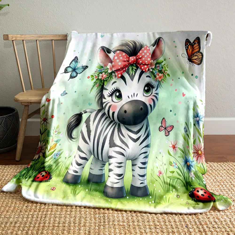 Cute Zebra with Flowers and Butterflies print blanket soft and cozy perfect for the living room bed sofa or a nap,gift