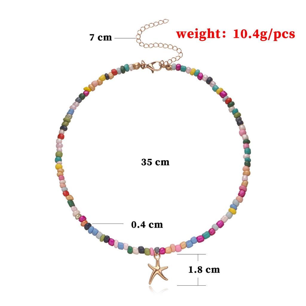Colorful Rice Bead Necklace with Butterfly & Starfish Charms