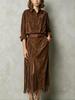 Women's Shirt Collar Long Sleeve Fringe Split Maxi Dress Solid Color Casual Dress