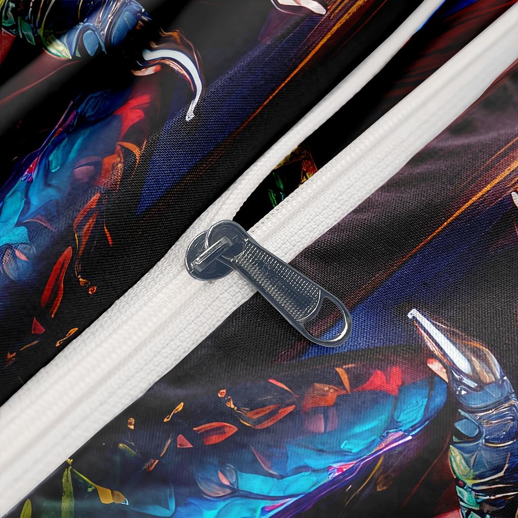 3pcs Animal Print Bedding Set Ancient Castle Guardian Dragon Colorful Fire Dragon Duvet Cover Set, Breathable 100% Polyester