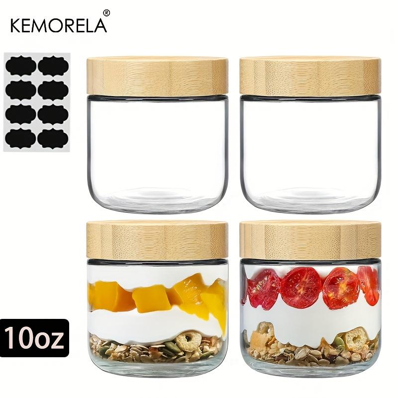 KEMORELA 2/4PCS Glass Jars 290/470ML with Airtight Lids Overnight Oats Containers with Bamboo Lids Wide Mouth Mason Salad Jar