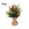 Desktop Holiday Decoration Miniature Christmas Tree with Red Berries, Artificial Mini Pine Burlap Rustic Ornament Base, Tabletop Faux Small Potted for
