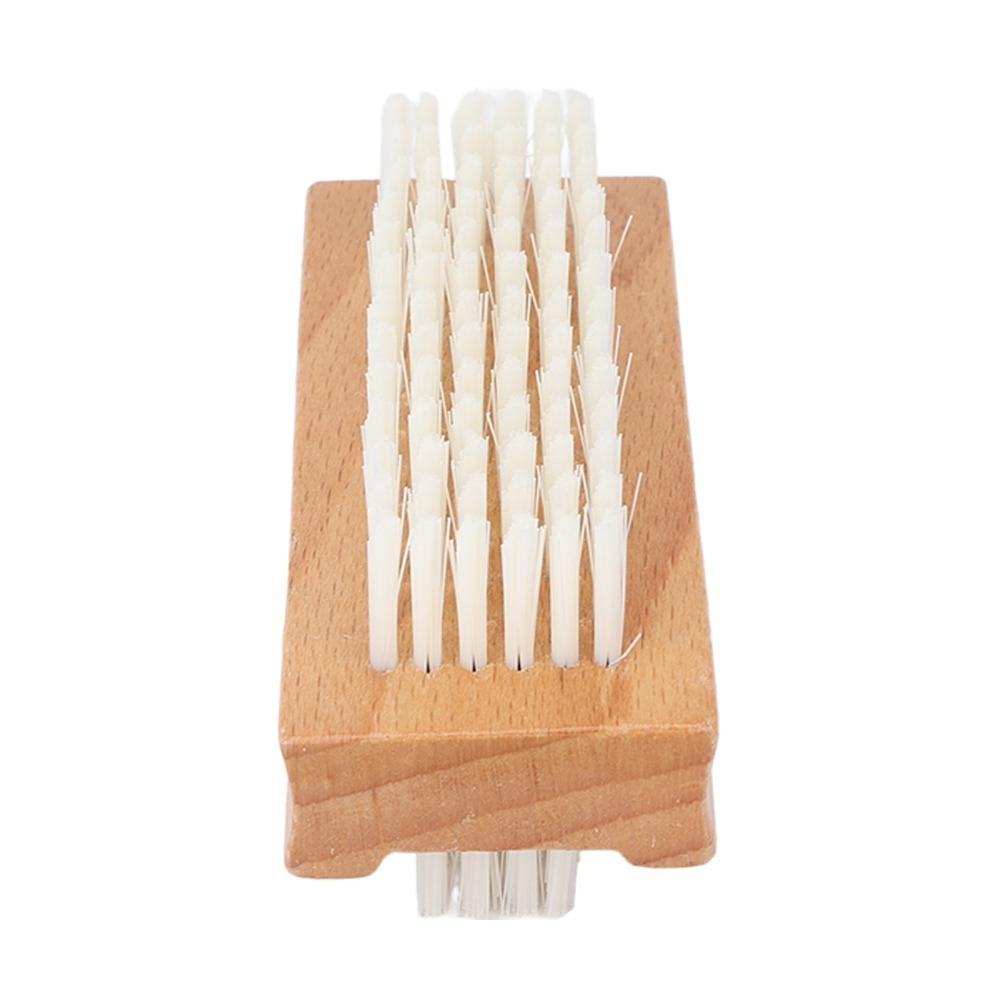 Wooden Handle Double Sided Nail Brush Nylon Bristles Cuticle Cleaning Brush Manicure Pedicure Care