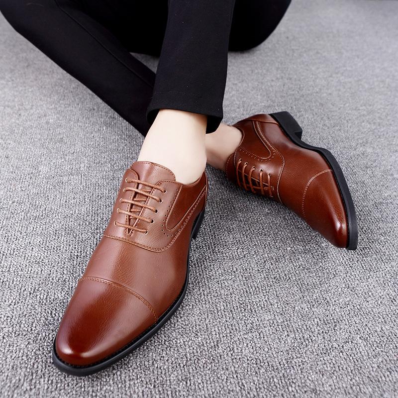 British style three-headed leather shoes business dress inner height increase pointed casual large size suit wedding shoes
