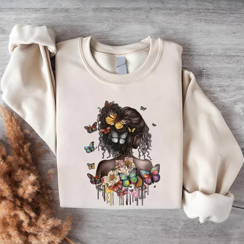 Autocolant cu transfer termic Fluture de femeie neagră Imprimare pe tricou Autocolante pentru haine Hanorace Diy Heat Press aplicate Petice pe calcat