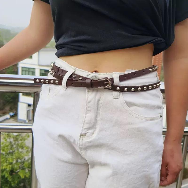 Personality Simple Black Double Circle Belt For Women Pu Leather Waist Belt Fashionable Versatile Dress Jeans Decoration