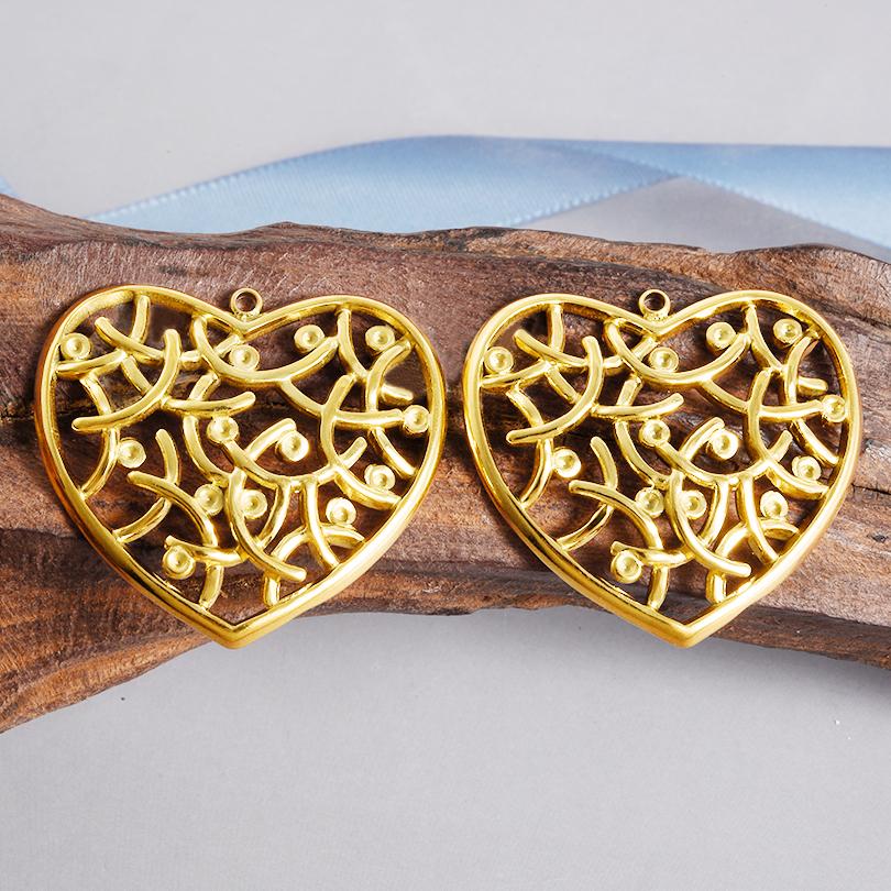 6pc Sweet Love Pendant Real Gold Plated Stainless Steel Heart Charms For Jewelry Making Supplies DIY Keychain Pendant Charm Bulk