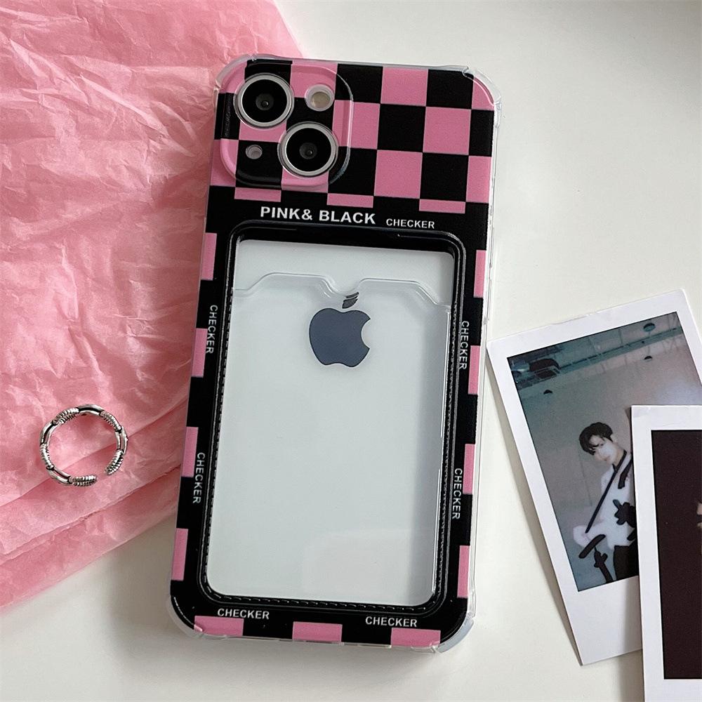 Checkerboard Card-Insertable iPhone 11/12 Pro Case for Women, Fits XR/XS Max.