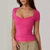 2026 Women's Heart-Shaped Neck Short Sleeve T-Shirt Women's Solid Color Slim Fit Basic Fashion Show