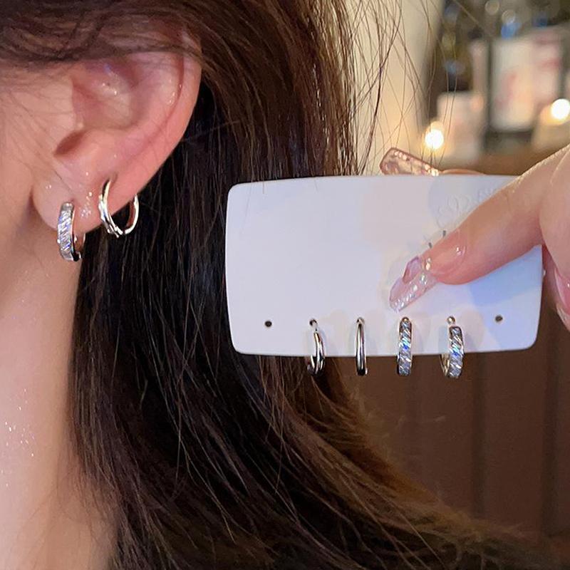 4Pcs/Set Aesthetic Zircon Crystal Hoop Earrings For Women Trendy Cool Exquisite Earrings Daily Wear Jewelry Accessories Gifts