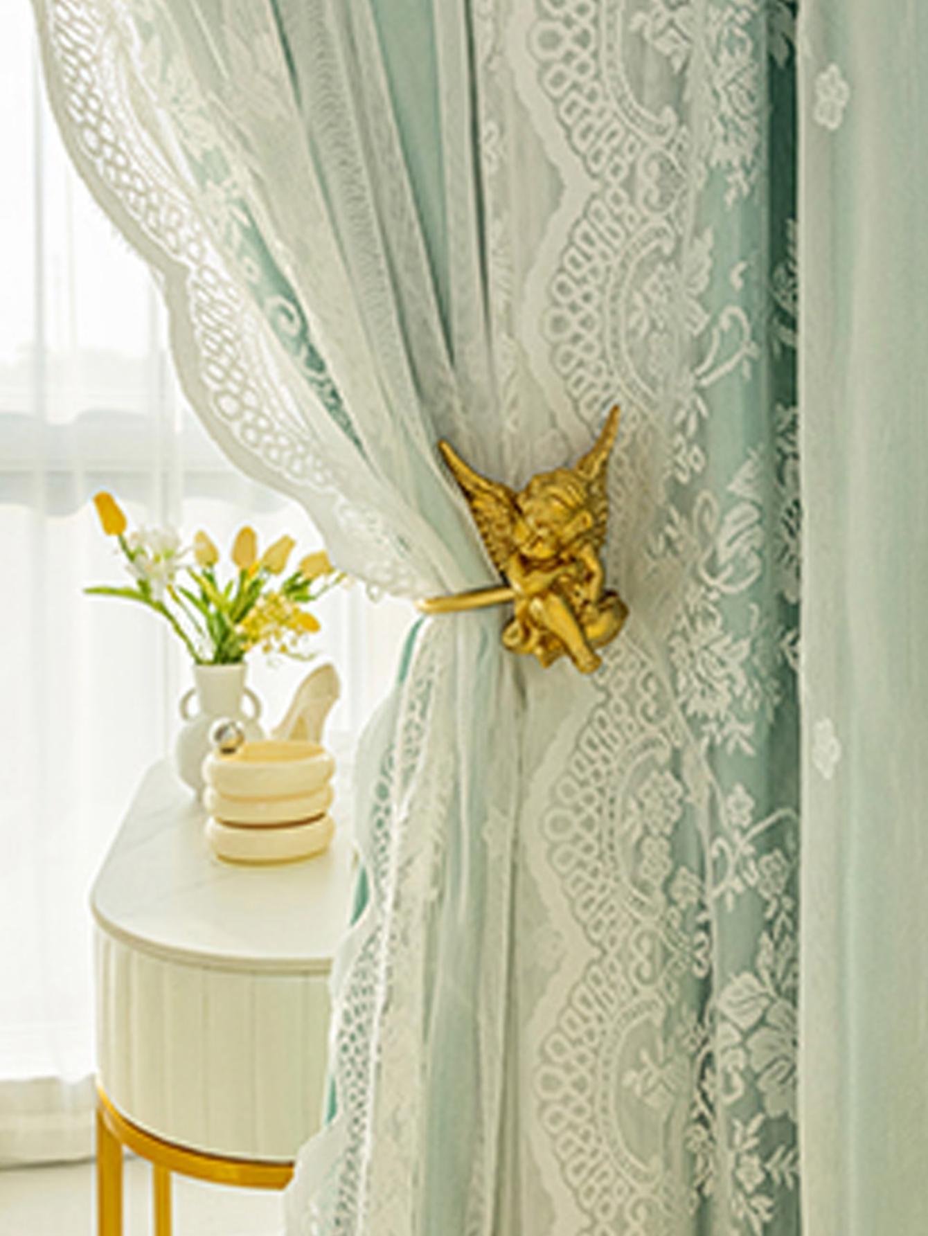 Franse retro gordijnen voor verduistering slaapkamer woonkamer kant kant kant fluweel dubbele laag platteland kleine fres W130xH100cm&Grommet Top