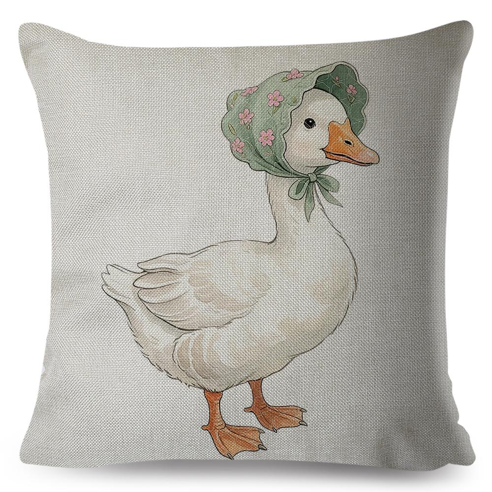 Multi Size Vibrant Print Pillow Cover Vintage Farm Goose Floral Duck Countryside Waterfowl Sofa Decor Cushion