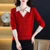 Autumn Winter Fake Two-piece Women Sweaters  Knitted Pullovers Jumper Female Sweater Casual Long Sleeve Knitwear