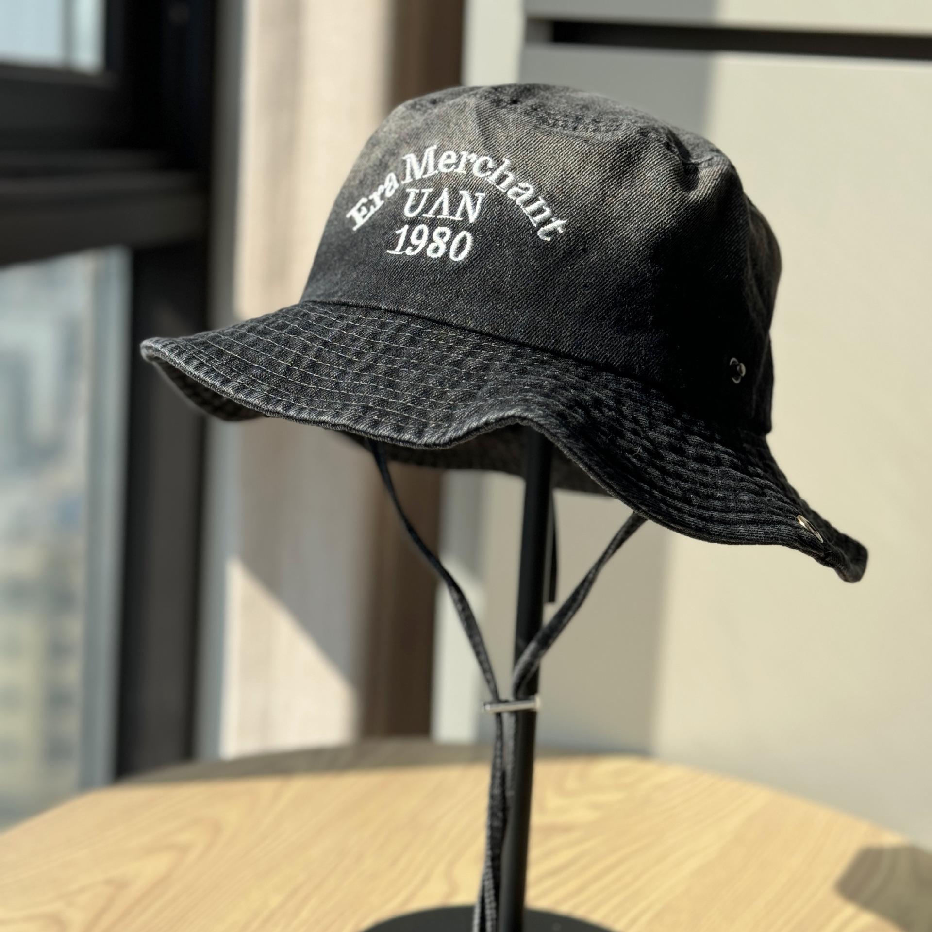 2026Spring and summer new embroidered washed denim fisherman hat for women, sun-shading and face-slimming bucket hat, fashionable and versatile for Adult54-60Adjustable чёрный