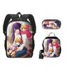 Anime Character School Backpack Set Kids - 3 Piece Bundle With Shoulder Bag Pencil Case 16-inch Laptop Compatible