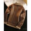 Unisex Retro Lambswool Motorcycle Jacket - Thickened Velvet Leather for Autumn & Winter