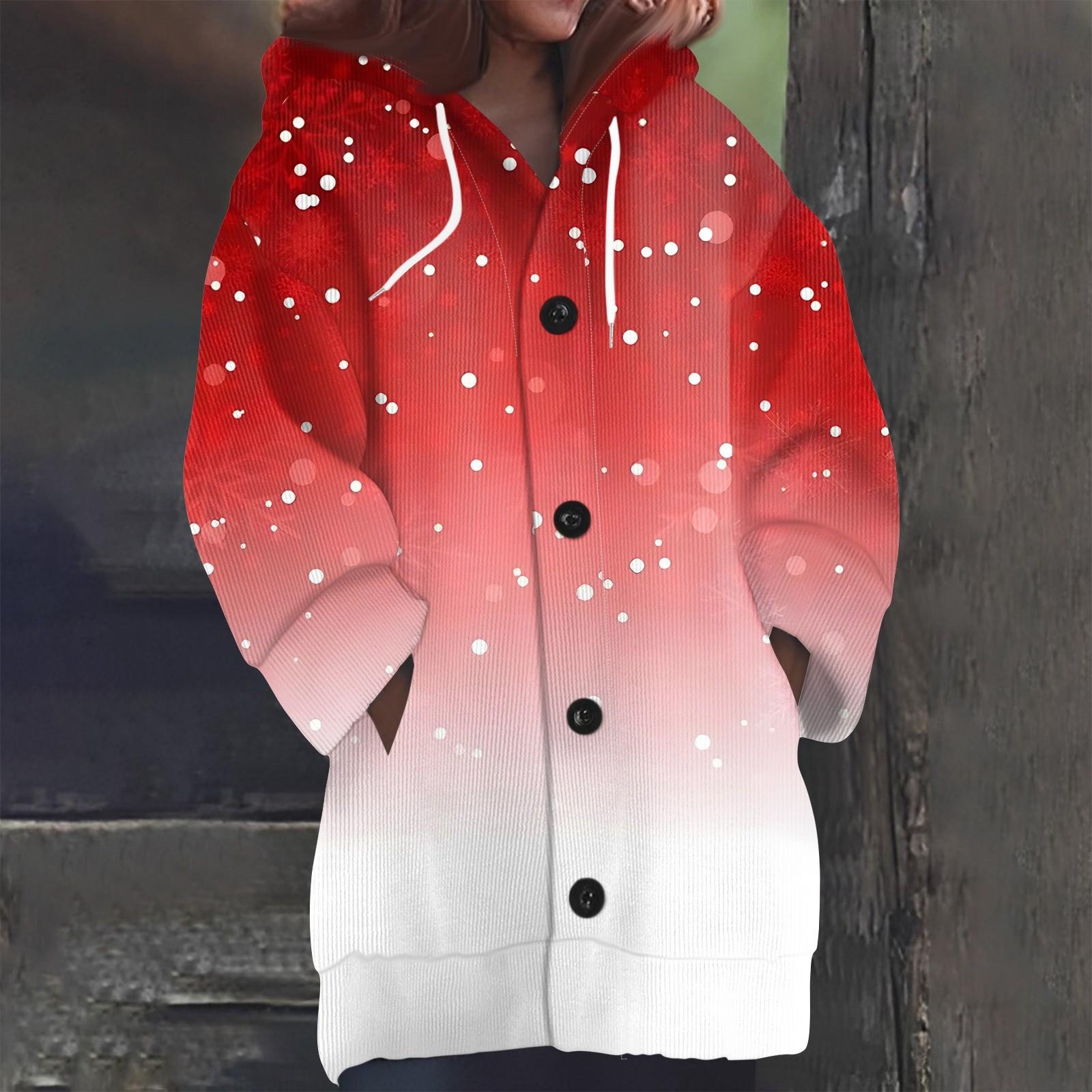 

Женская мода повседневная шерстяная вязка с капюшоном и пуговицами с длинным рукавом XL арбуз красный