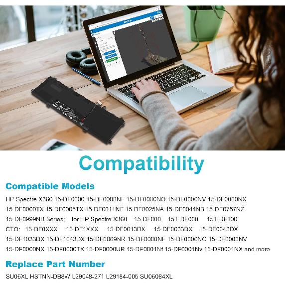 SU06XL L29184-005 Laptop Battery for HP Spectre X360 Convertible 15-df0xxx 15-df1xxx 15-df0013dx 15-df0033dx 15-df1043dx 15-df0069nr 15t-df000