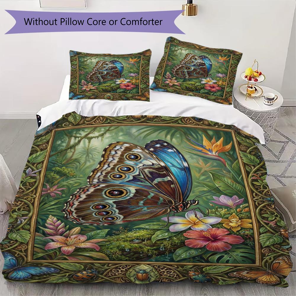 Butterfly Decoration Pattern Bedding Uilt Set Uilt Cover Pillowcase Home Decoration Birthday Gift (1 * Duvet Cover + 2 * Pillowcase Without Core)34