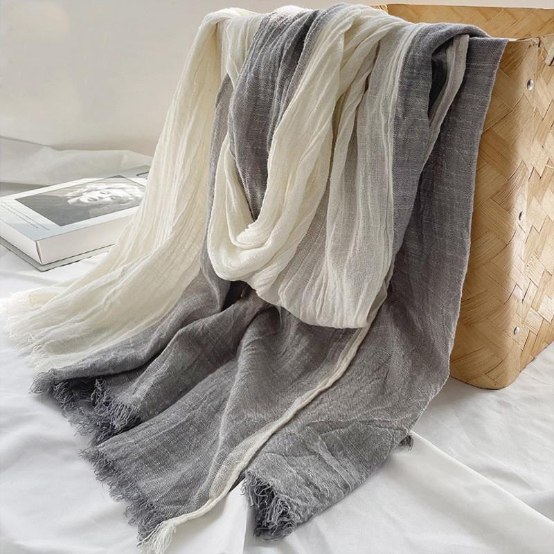 Japanese retro unisex contrasting cotton scarf autumn and winter color blocked tassel shawl men scarves 90x200cm
