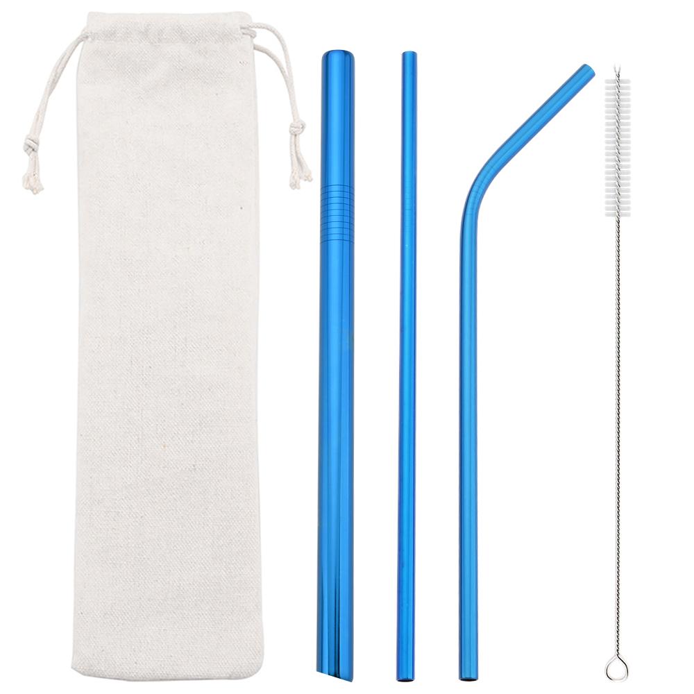Gold Reusable Straw 304 Stainless Steel Sharp Straw Metal Drinking Straws with Cleaner Brush for Bubble Tea Smoothie Milkshake