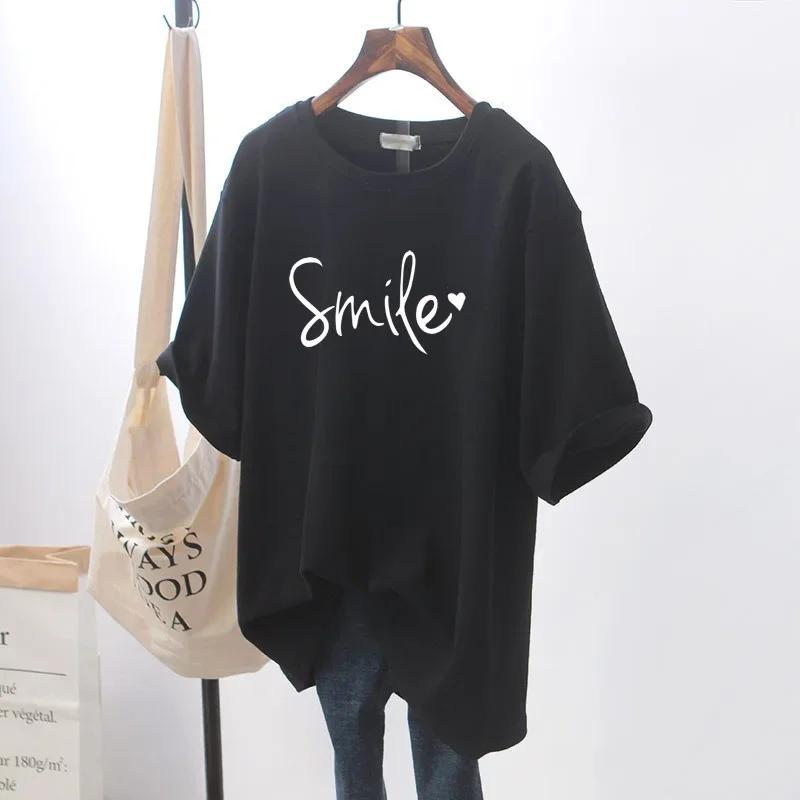 Unisex 2024 Summer New Smile Print Women's Short-sleeved Explosive Loose White T-shirt Top Women T Shirt