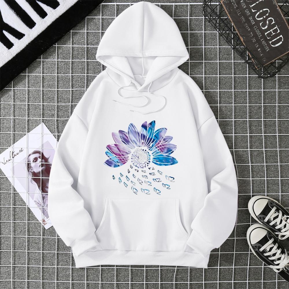 Real shot new foreign trend pattern printing spring and autumn loose casual fashion women's hooded sweater