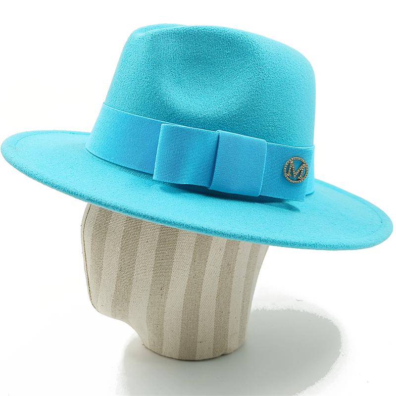 Fedora Fiocco Nuovo Blu Lago Cappello Nuovo Monocromatico Moda Primavera Unisex Cappello Jazz Cappello Fedora Gorras