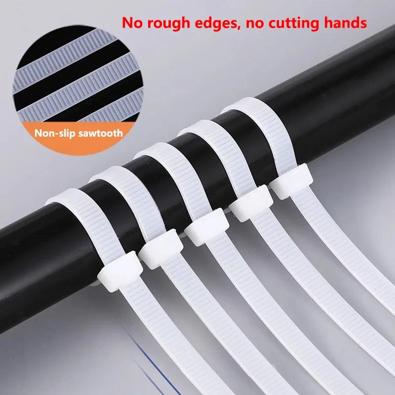 500/1000PCS 3*100 3*150 4*200 Self-locking Plastic Nylon Tie White Cable Tie Fastening Ring Zip Wraps Strap Nylon Cable Tie Set for daily use
