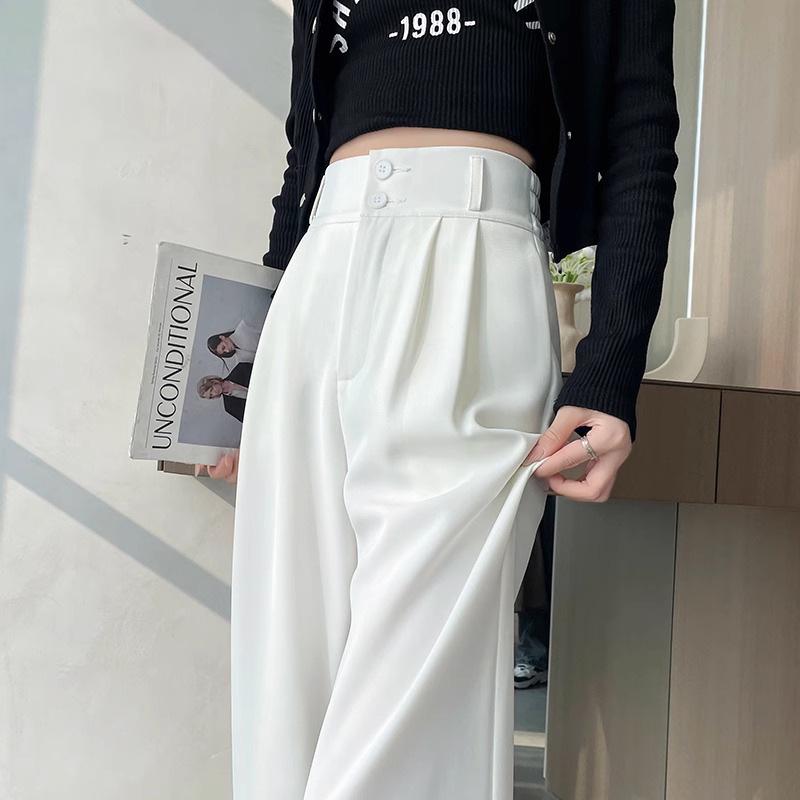 Summer 2025 Women's High-Waist Slim Fit Ice Silk Wide-Leg Pants