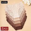 5 pezzi/set vendita calda nuovo cotone donna intimo elegante pizzo floreale mutandine traspiranti tinta unita scava sexy slip lingerie
