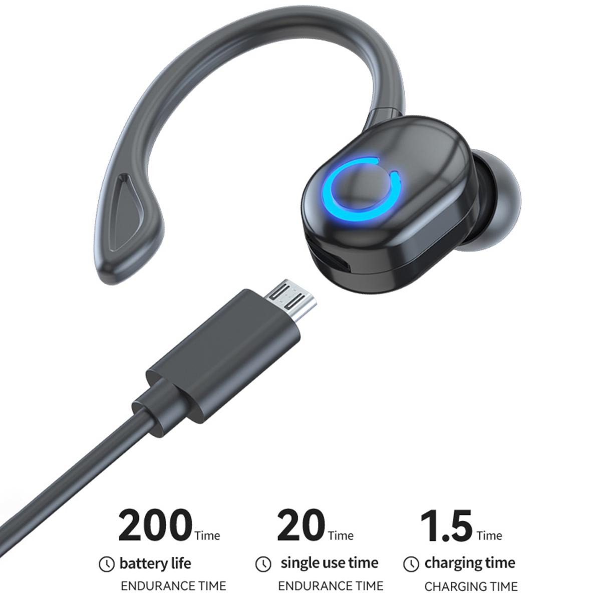 

W6 Ear Hook Headset Waterproof TWS Wireless Bluetooth-compatible Sports Earphone with Charging Cable White