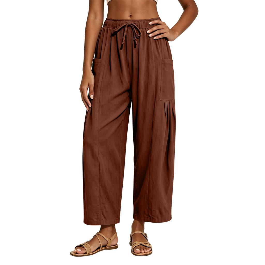 Women's Loose-fitting Wide-leg Pants, Casual Loose-fitting Pants, High-elastic Waistband, Long Pants With Pockets
