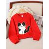 Kids Sweatshirt - Cute Cat with Black And White Pattern Machine Washable, Spring And Autumn, Sportswear And Casual Wear, Soft And Comfortable