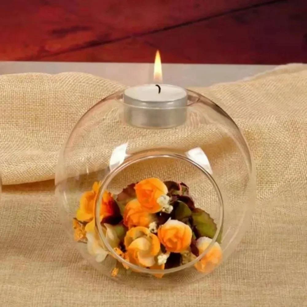 6/12Pcs Transparent Glass Candle Holder Round Bubble Hollow Tealight Candlestick Wedding Dinner Decoration for Paty Wedding