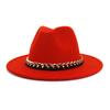 Chain Autumn and Winter Fashion New Men and Women Couples Top Hat Woolen Top Hat Flat Brim Big Edge Straight Edge Jazz Hat