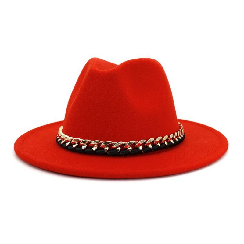 Chain Autumn and Winter Fashion New Men and Women Couples Top Hat Woolen Top Hat Flat Brim Big Edge Straight Edge Jazz Hat