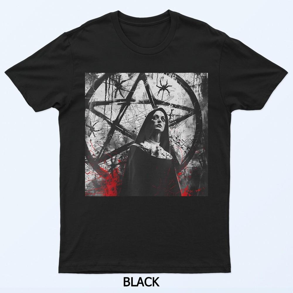Cool Horror Nun Pentagram Rebellious Nun T-Shirt