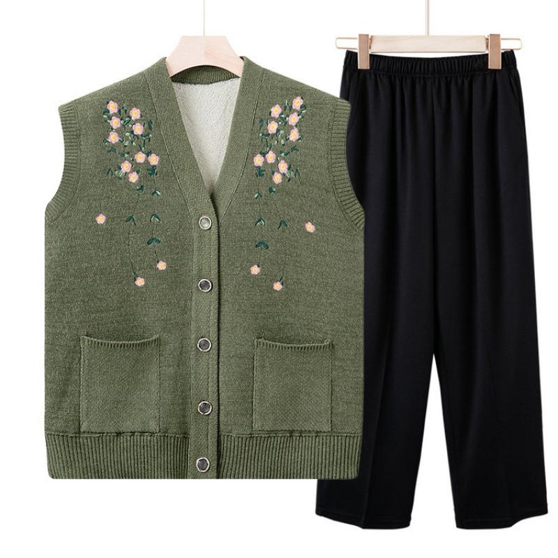 Grandma autumn and winter sweater velvet vest middle old man women's vest old man vest mother winter knitted vest
