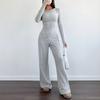 Women's 2-Piece Off-Shoulder Long Sleeve Top and Elastic Waist Pants Set, Color Irregular Hem Casual Outfit for Daily Wear