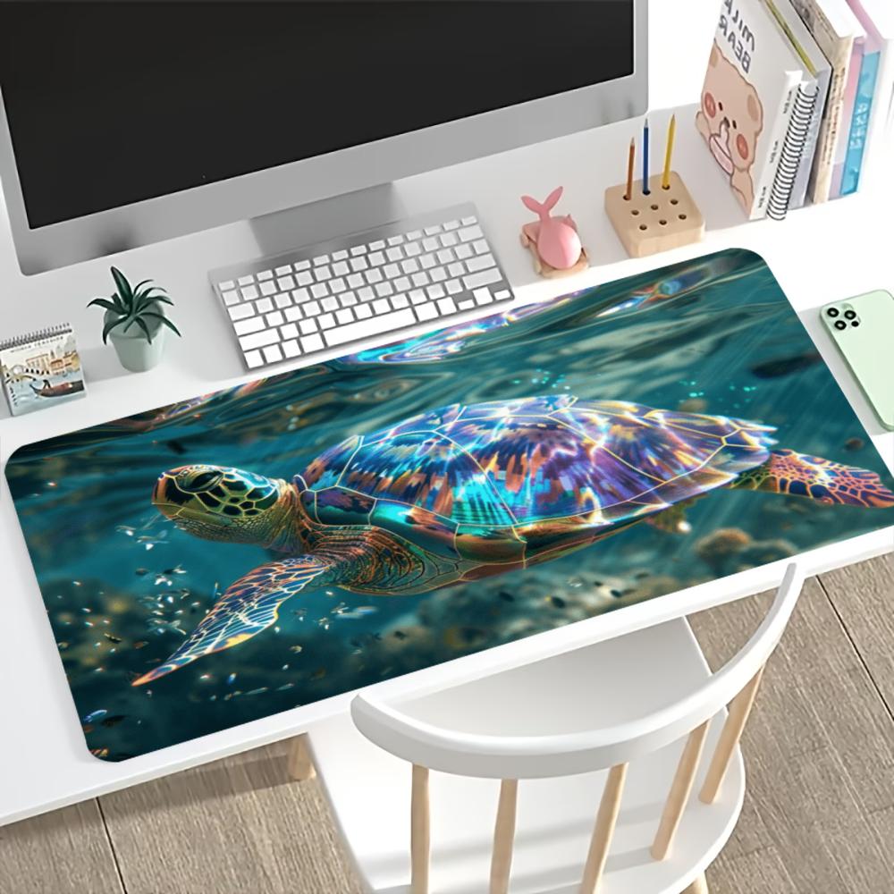 Glitter Sea Turtle Print Gaming Mouse Pad Large Desk Mat AntiSlip Rubber Base Stitched Edge Keyboard Mat For Workstation