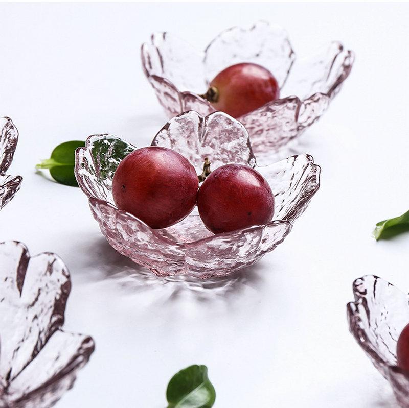 Japonská miska na koření z tepaného skla s motivem třešňových květů - Růžová malá miska na omáčky k namáčení