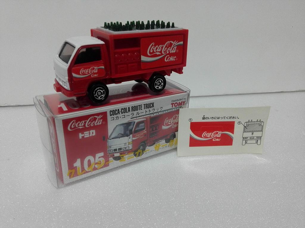 Out-of-print Tomica No. 105 Coca-Cola Route Truck Red Tomy Long-term Storage Crazy Mini Car Circle with Case Shipped from Amazon Warehouse