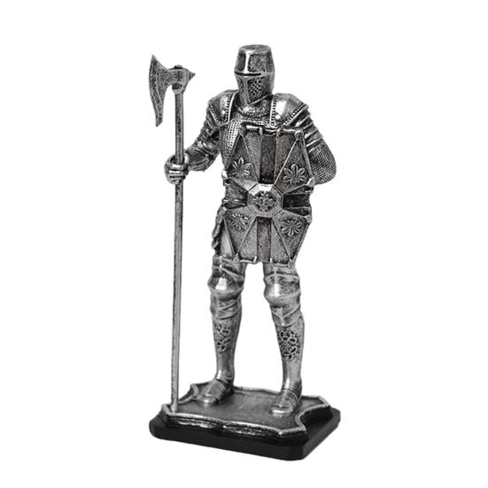 Medieval Knight Figurine, Vintage Resin Statue with Metallic Finish, Handcrafted Armor & Shield Details for Bookshelf, Office Desk Decor, Industrial