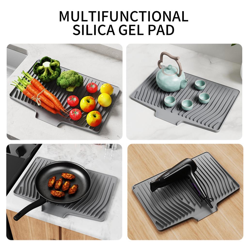 Silicone Dish Drying Mat For Kitchen Counter, Dish Drying Pad, Non Slip Drainy Pad With Built In Drainy, Heat Resistant Stone Drying Mat 18.9*14in