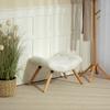 Moderner Hocker mit Fleecebezug und Holzbeinen, gepolstert, für Wohnzimmer, Schlafzimmer, Flur, Cremeweiß
