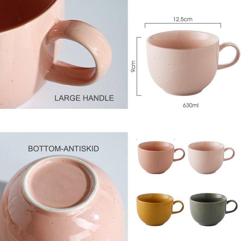 630ML Keramik-Kaffeetasse mit Henkel für Joghurt Porzellan Milchbecher Goldener Rührlöffel Spülmaschinenfest