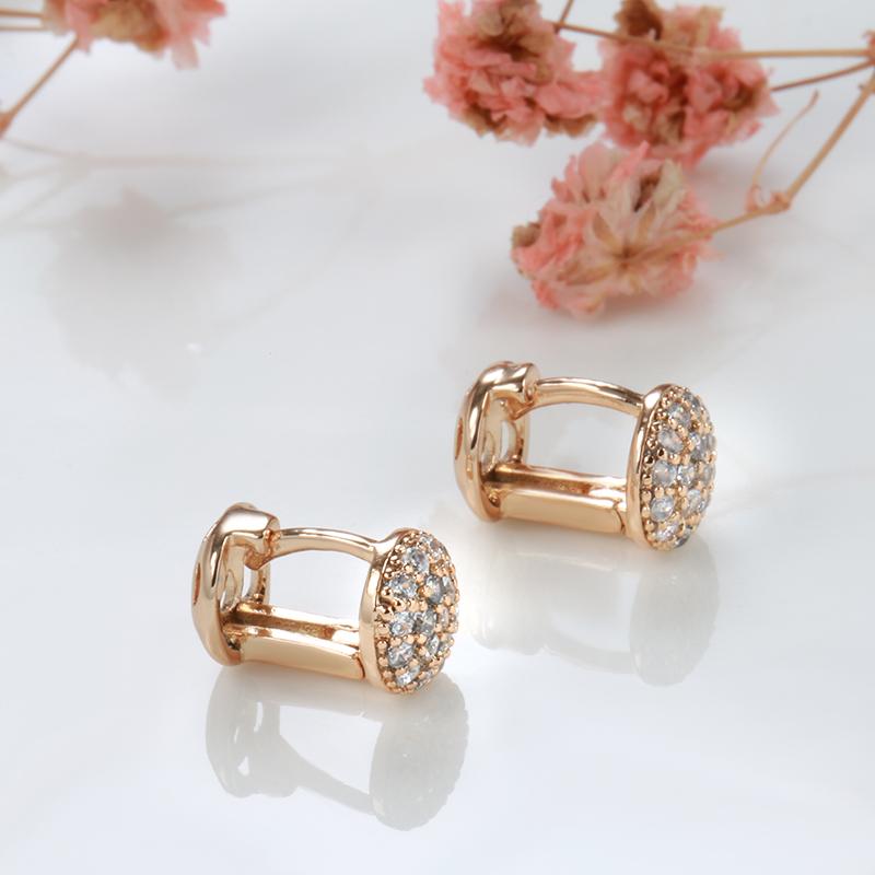 New Unusual  Rose Gold Earrings For Women Romantic Wedding Jewelry Fashion Round Natural Zircon Stud Earrings